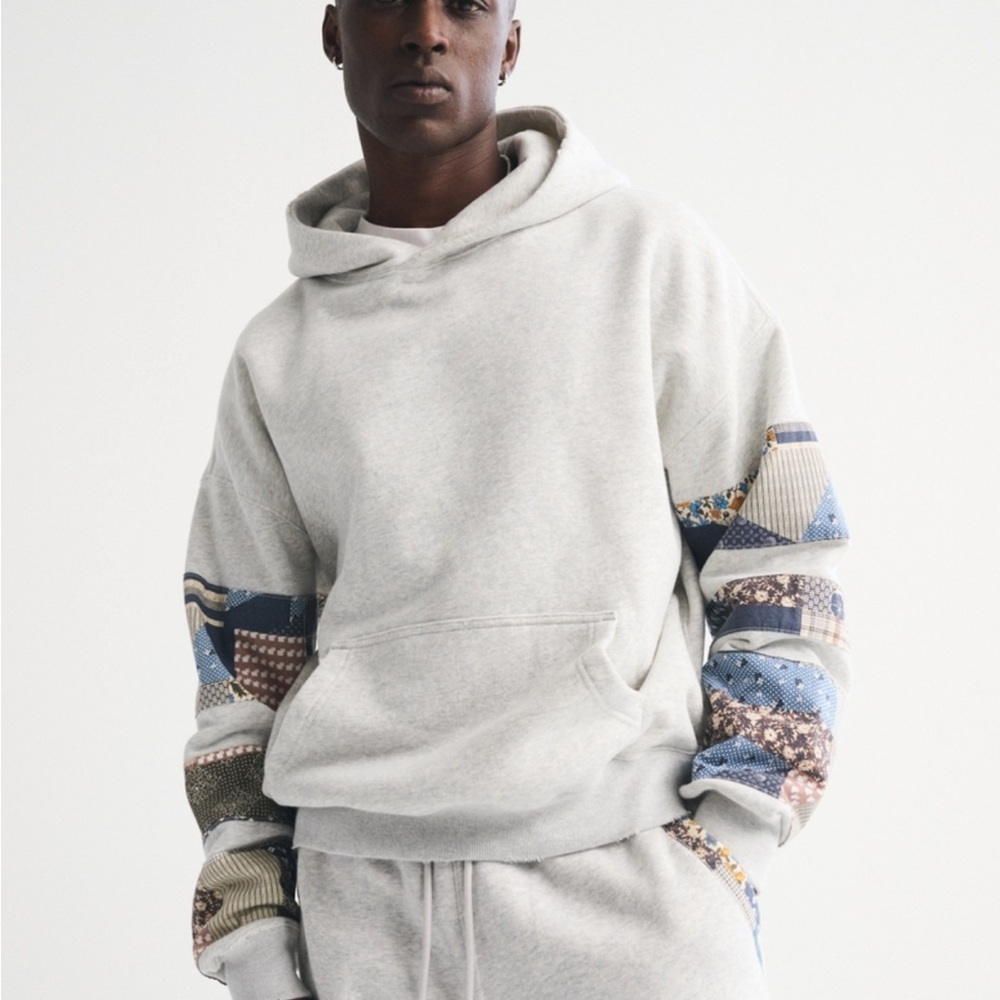 Abercrombie & Fitch Essential popover hoodie light heather gray patchwork